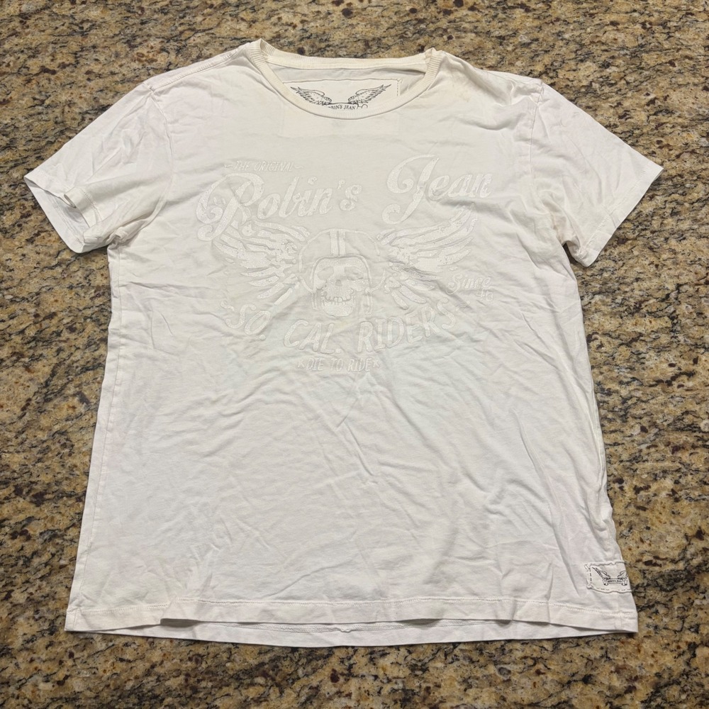 Robins Jean Mens White So Cal Riders Skull Graphic T-Shirt XL Made in USA ws